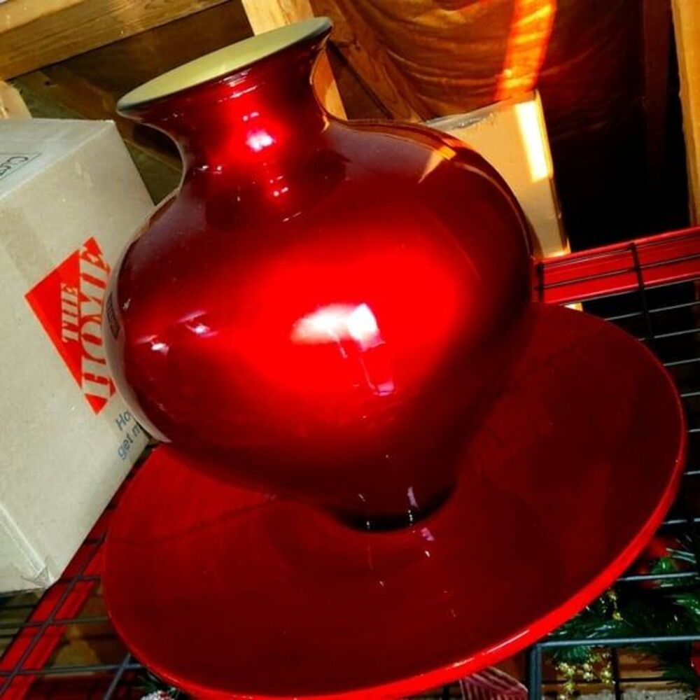 Vintage Red Ceramic Lacquered Water Jar Vase